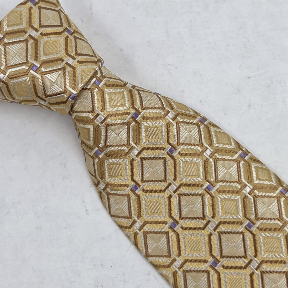 Robert Talbot Tie Best of Class Hand Sewn USA Made 100% Silk Gold Geometric VTG